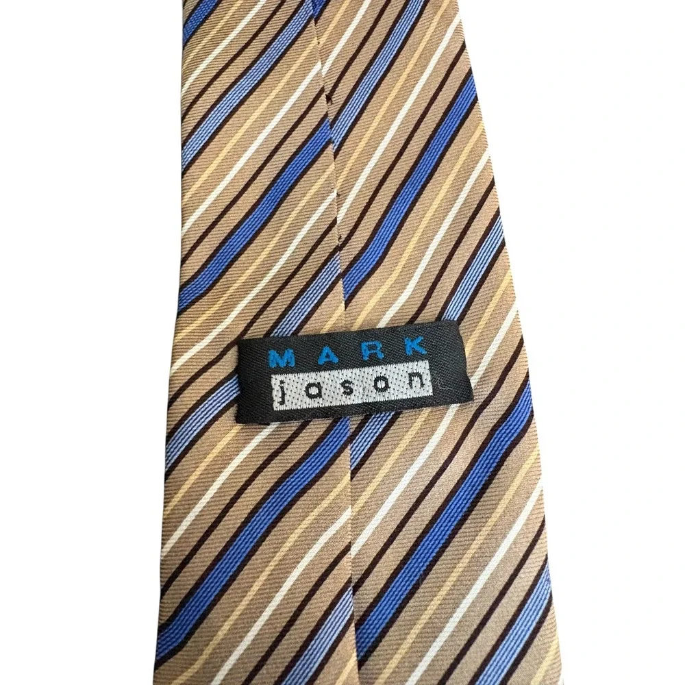 Mark Jason‎ Boys Tie Striped Brown Blue Tan Stain Resistant Youth Necktie